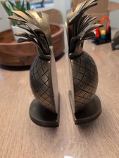 Vintage Hollywood Regency Style Brass Pineapple Bookends Library Decor MCM India