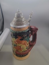 KING GERMAN Beer Stein Blue Silver Gold Pewter Lid Salzburg GERMANY 