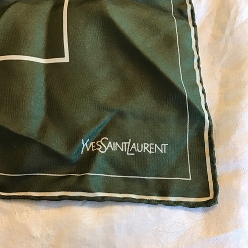 Vtg Yves Saint Laurent YSL 100% Silk Designer Scarf Paris 18” Olive Green, $49 - Photo 4