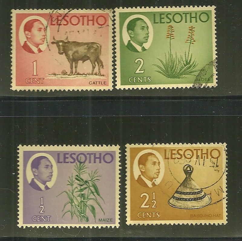 LESOTHO 25-28 USED CORN, BULL, ALOES, BASOTHO HAT