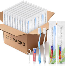 200 Pcs Disposable Toothbrushes with Toothpaste Floss Individually Wrapped, 2 Co