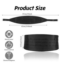 Black Satin Cumberbund Tuxedo Belt Accessories Weddings Prom Formal Graduation