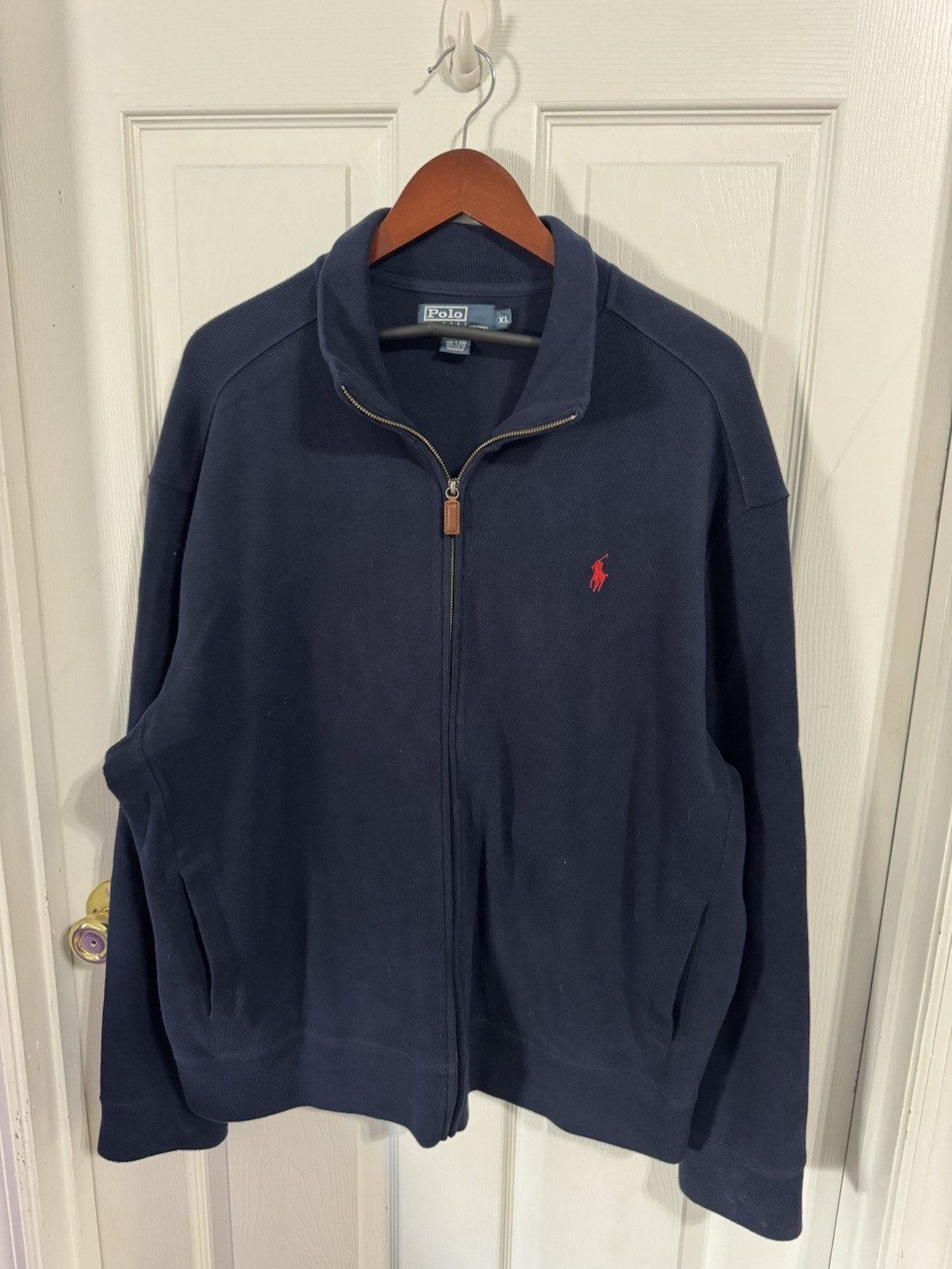 PONY Polo By Ralph Lauren Uomo XL Maglia Navy Giacca Full Zip Con Cavallo Rosso