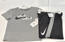 Nike Dri-Fit Boys 2 Piece Gray/Black/white Short Set Size 6 Brand New   