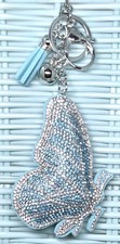 Blue Butterfly - Bling Crystal - Bag Charm Chain - Keychain Key Ring Car Tassel