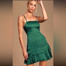 Speechless Y2K Hunter Green Coquette Satin Mini Babydoll Sleeveless Dress Z 13