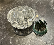 Vintage Flower Frogs Metal Spike  Clear Glass 11 Hole