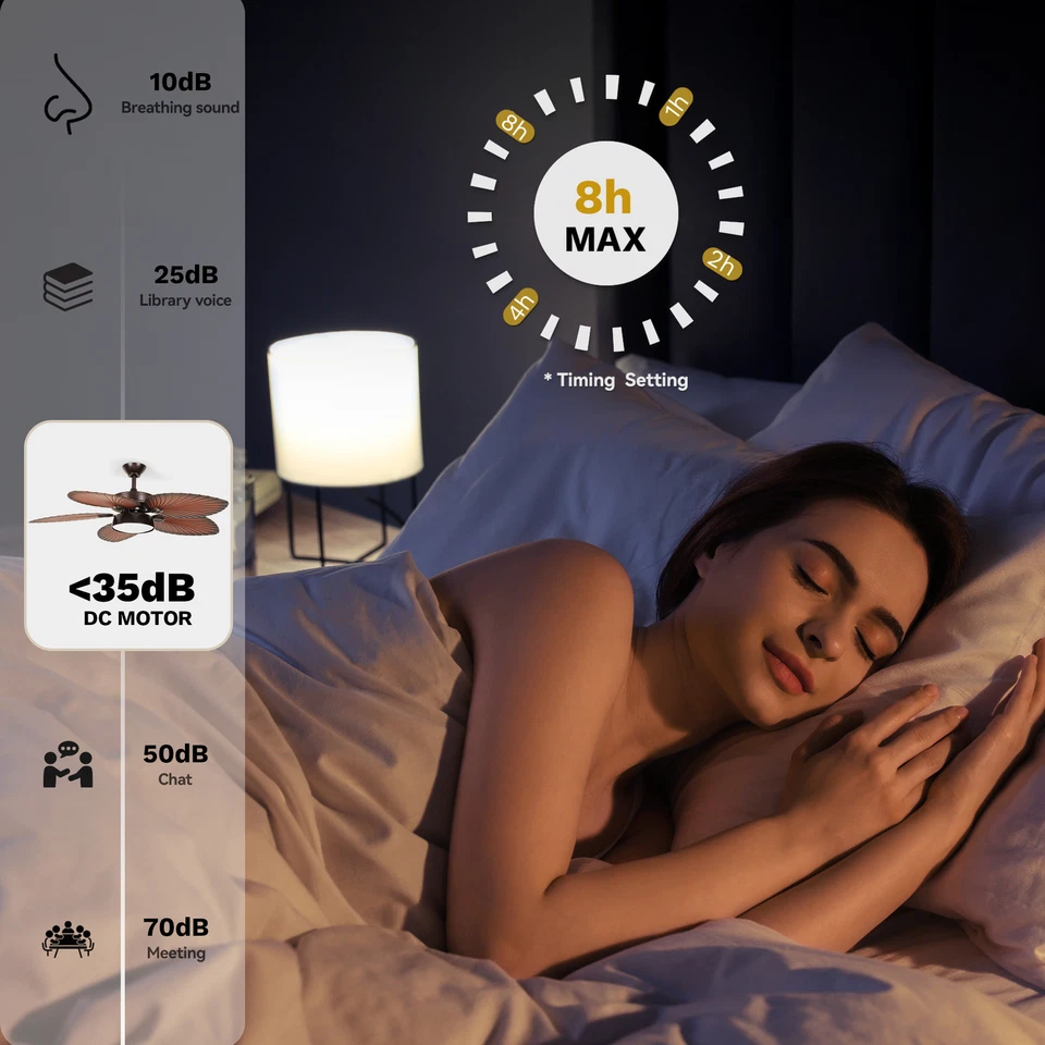 52" Tropical Brown Ceiling Fan 5 Palm Leaf Blades Remote Control Reversible - Image 3 of 4