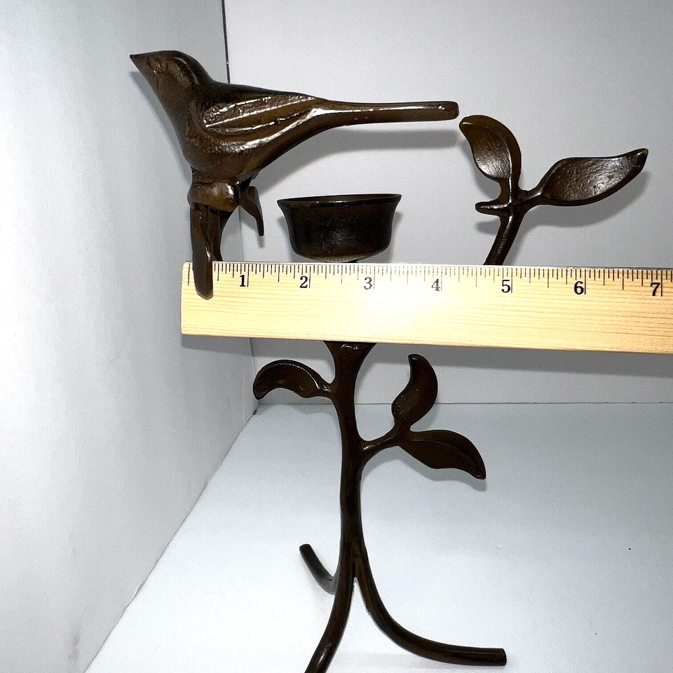 Bronze Metal Bird on Branches Sculpture Tea Light Votine Holder 11" 3 Legs - Image 4 of 4