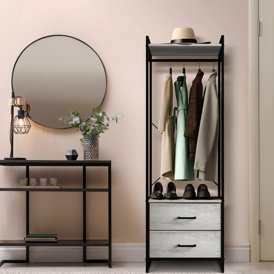 Sorbus Perchero Colgante Ropa con 2 Cajones de Madera Sintética y 2 Estantes (Beige) Foto 3 de 4