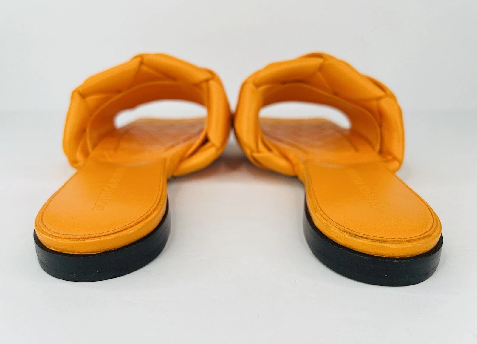 SANDALI PIATTI BOTTEGA VENETA LIDO INTRECCIATO MANDARINO TESSUTO PELLE TAGLIA EU 35