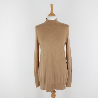Jigsaw Größe Large (passt 14) hellbraun camel Feinstrick 100 % Wolle Stehkragen Longpullover