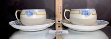 Lusterware Meito China Teacup Saucer Set Yellow Blue Japan Vintage
