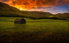 Landscape nature sunset mountains forest grass hut Custom Gaming Mat Desk