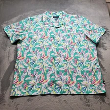 Crown & Ivy Classic Fit Button Up Floral Shirt Teal White Navy Blue Men Sz 2XL