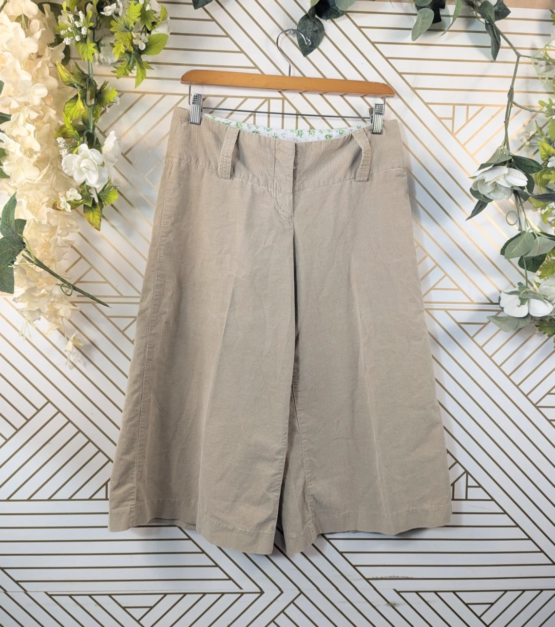 VTG Y2K TRACY EVANS Wide Leg Corduroy Capri Pants Tan Stretch Preppy SIZE 5