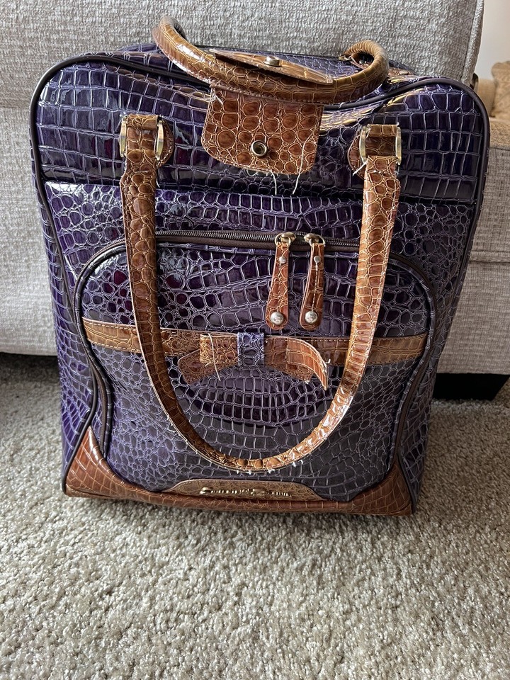 Samantha Brown Purple Croco Embossed Rolling Carryon Suitcase 20x16x9