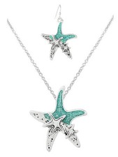 Starfish blue glitter necklace earrings set