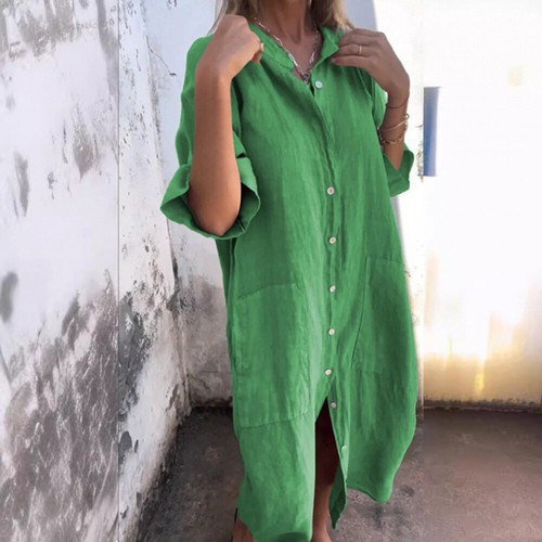 Maxi-Hemdkleid Für Damen Sommer Kaftan Lässig Lange Oberteile Lockere Hemden : - Picture 16 of 27