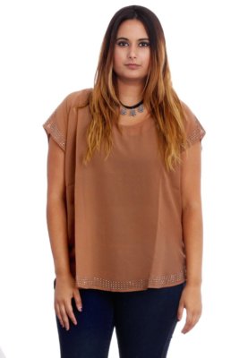 Penelope Shear Studded Western Blouse  Latte  Sizes 1X  2X  3X  NWT