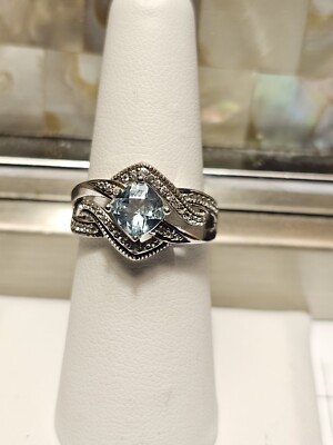 Beautiful Sterling Silver Kay Jewelers Blue Topaz Cocktail Ring! Size 7!  DC-281