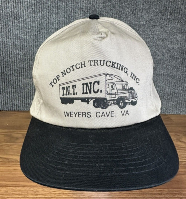 Vintage Top Notch Trucking Inc Snapback Hat Tan/Black Meyers Cave Va. Cobra Cap