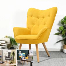 Upholstered Armchair Retro Fireside Wing Back Lounge Accent Chair Living Bedroom