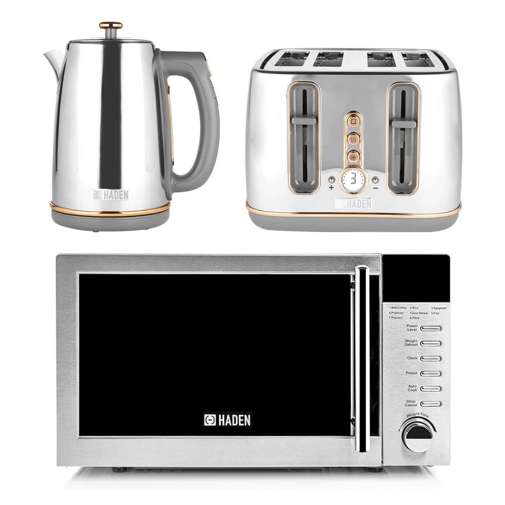 Haden Kettle, Toaster Microwave Set Slice, 800W Dorchester  Chrome