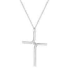 Women Girls Dainty Silver Stainless Steel Simple Cross CZ Pendant Necklace Chain