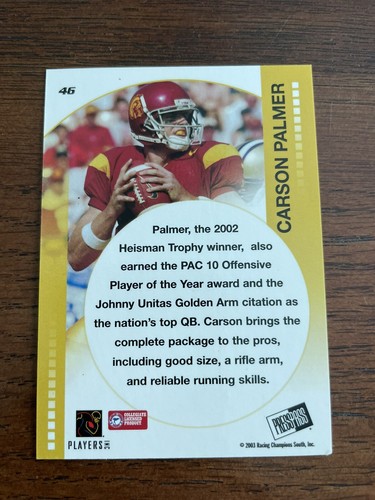 2 - 2003 Press Pass Carson Palmer Rookie Cards - USC Trojans - Picture 5 of 5