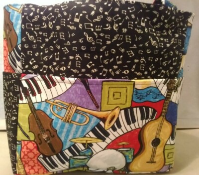 Music Instruments Notes Jazz Piano Musician Purse/Project Bag Handmade 12x12