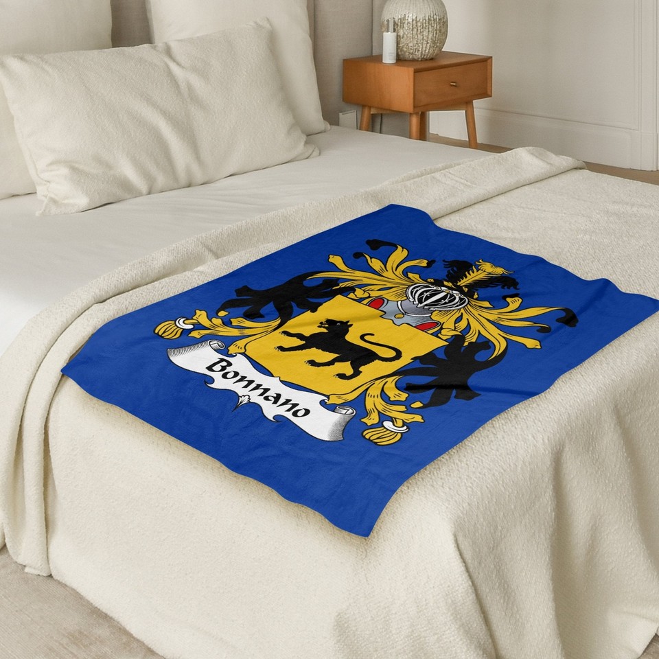 Bonnano Heraldic Lion Crest Blanket, Luxurious Royal Blue and Yellow