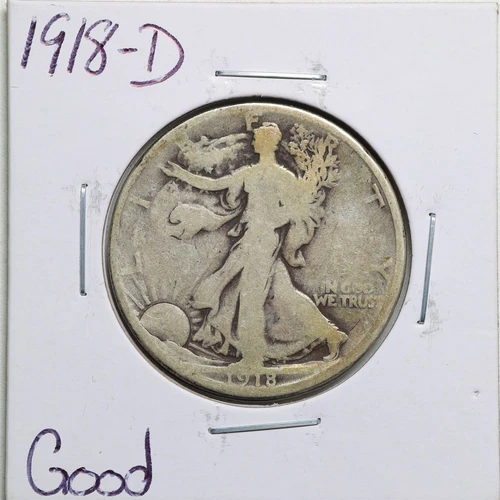 1918-D Reverse 50C Walking Liberty Half Dollar in Good Condition #3450