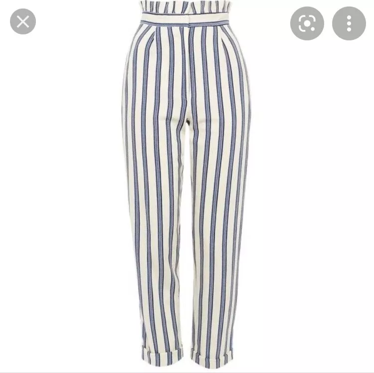 TOPSHOP Womens High Waisted Striped Peg Cropped Paperbag Pants