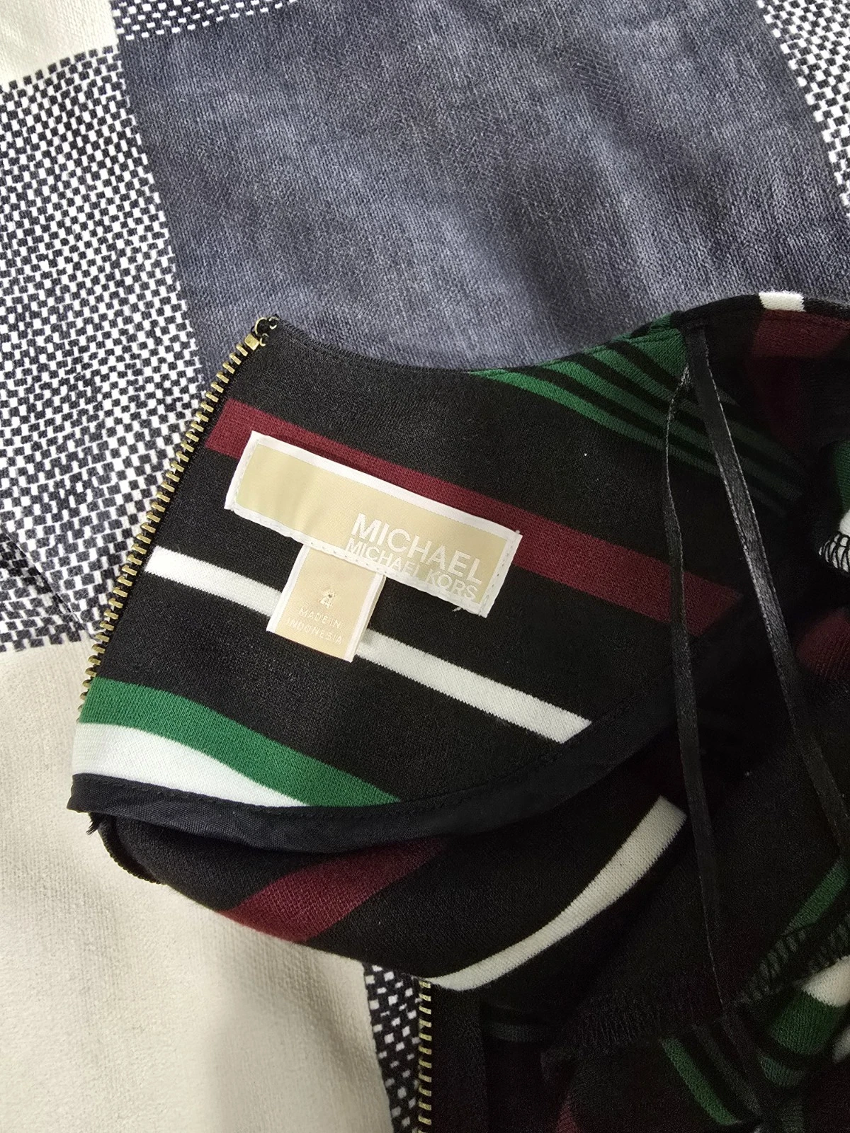 Abito Michael Kors A Line Taglia 4 Verde Carriera Righe Lunghezza Ginocchio Professionale