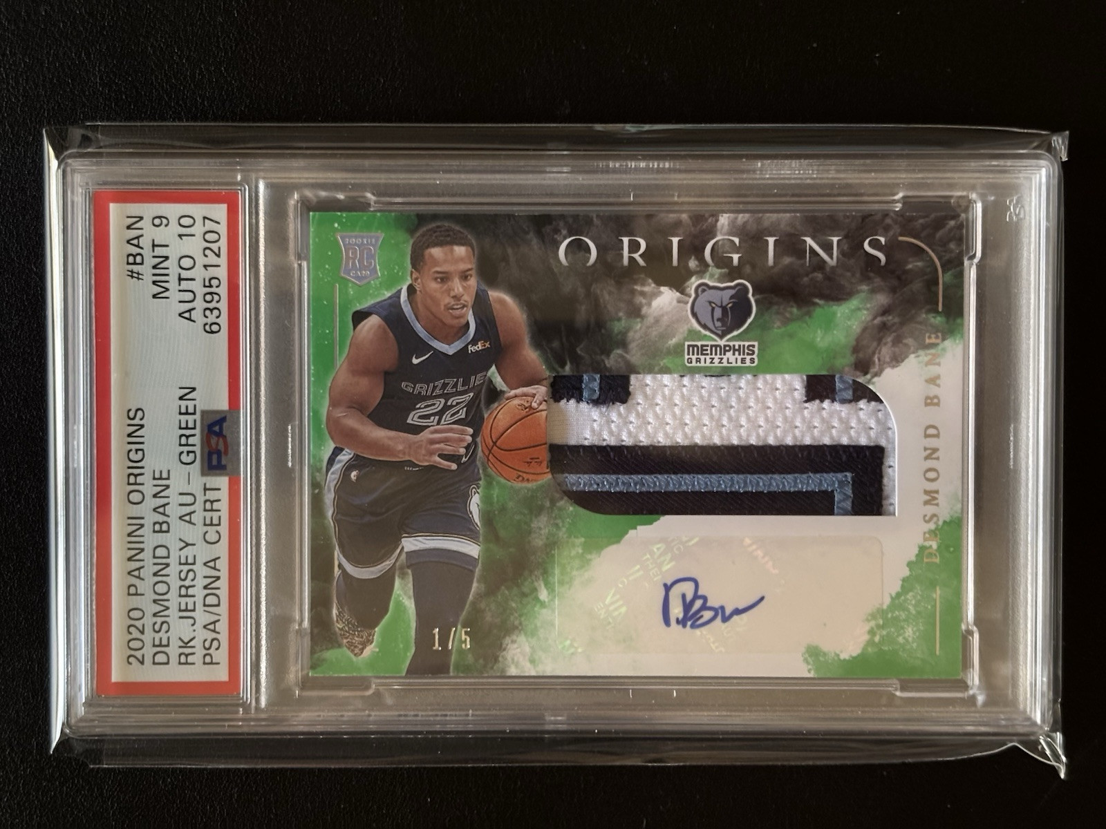 2020-21 Panini Origins Desmond Bane Rookie Jsy Auto Green RC #/5