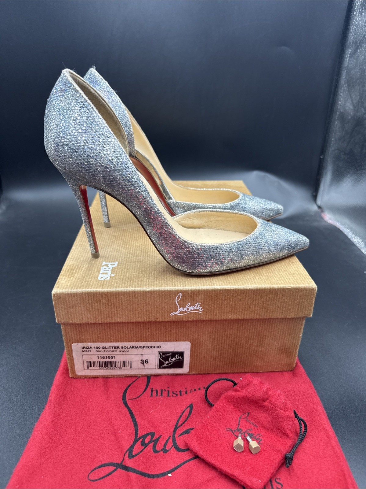 Christian Louboutin Iriza 100 Silver Multi Solaria Glitter High Heels Uk 3 Eu 36