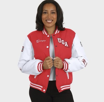 Women's WEAR by Erin Andrews Red Georgia Bulldogs Varsity Puffer Jacket Sz S New