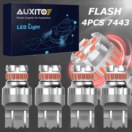 7443 7440 LED Red White Strobe Flash Blinking Brake Stop Tail Parking Light Bulb - Foto 13 di 19