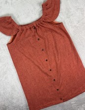 Madewell Women’s M Off Shoulder Ruffle Sleeve Button Front Rust Dress NWT Casual