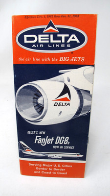 DELTA 1962 1963 BIG JETS Fanjet DC-8 880 TimeTable Cities Fares Brochure