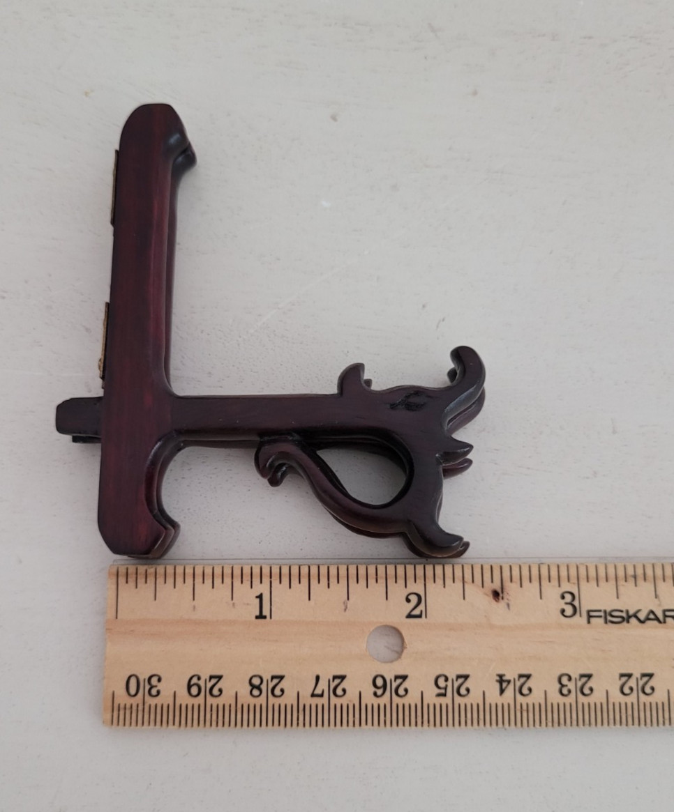 Vintage Pair of Small Chinese Dragon Carved Rosewood Easel Display Stands 3" H