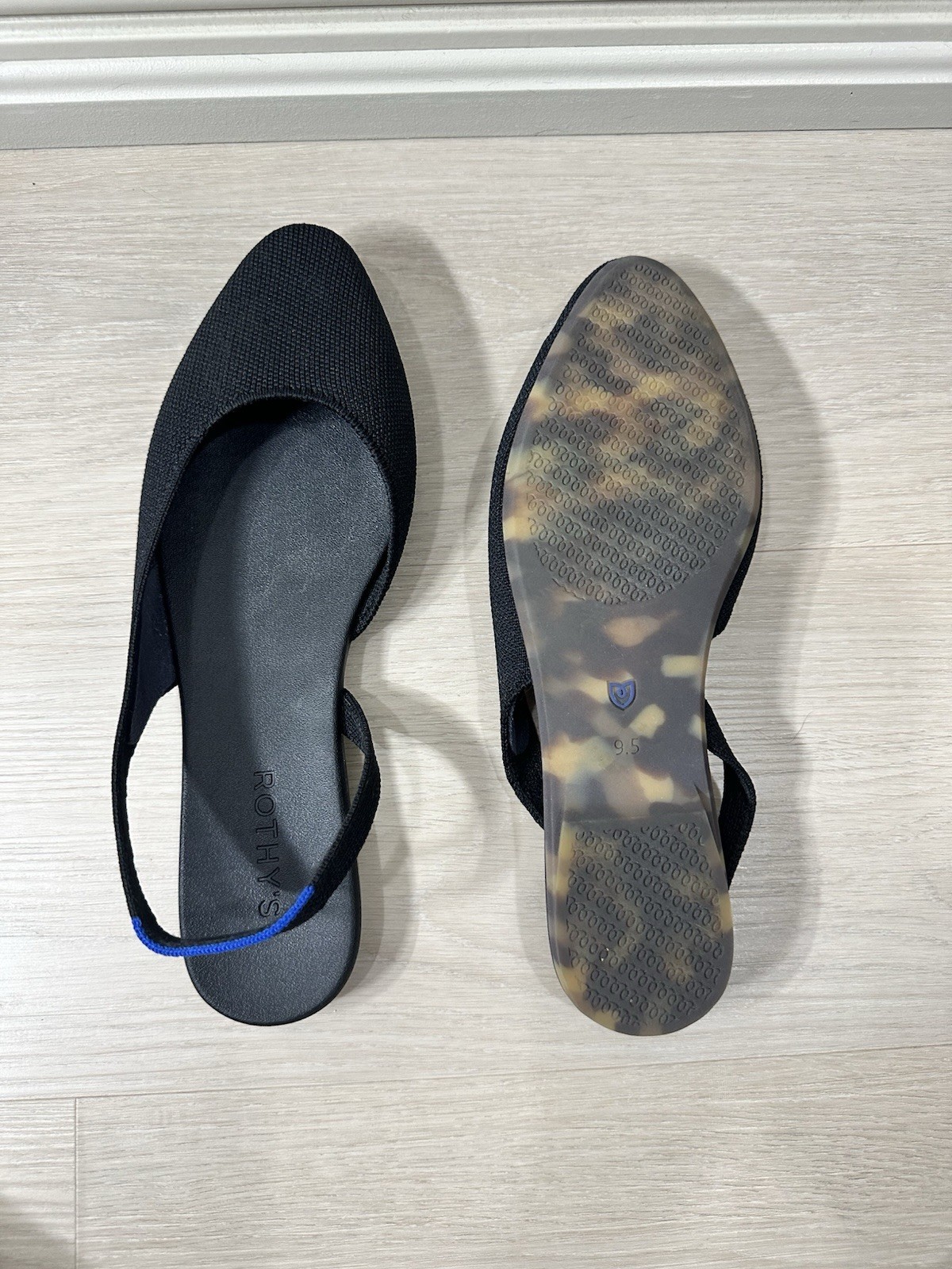 Rothy’s Almond Slingback Flats Black Knit Women’s 9.5 Sustainable Shoes