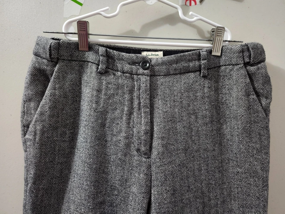 LL Bean Pants Womens 10 Gray Chino Trouser Lined Herringbone Tweed Classic Fit - Image 4 of 4