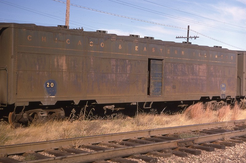 BR ORIG SLIDE C&EI CHICAGO & EASTERN ILLINOIS STORAGE CAR #20 DANVILLE IL 1968