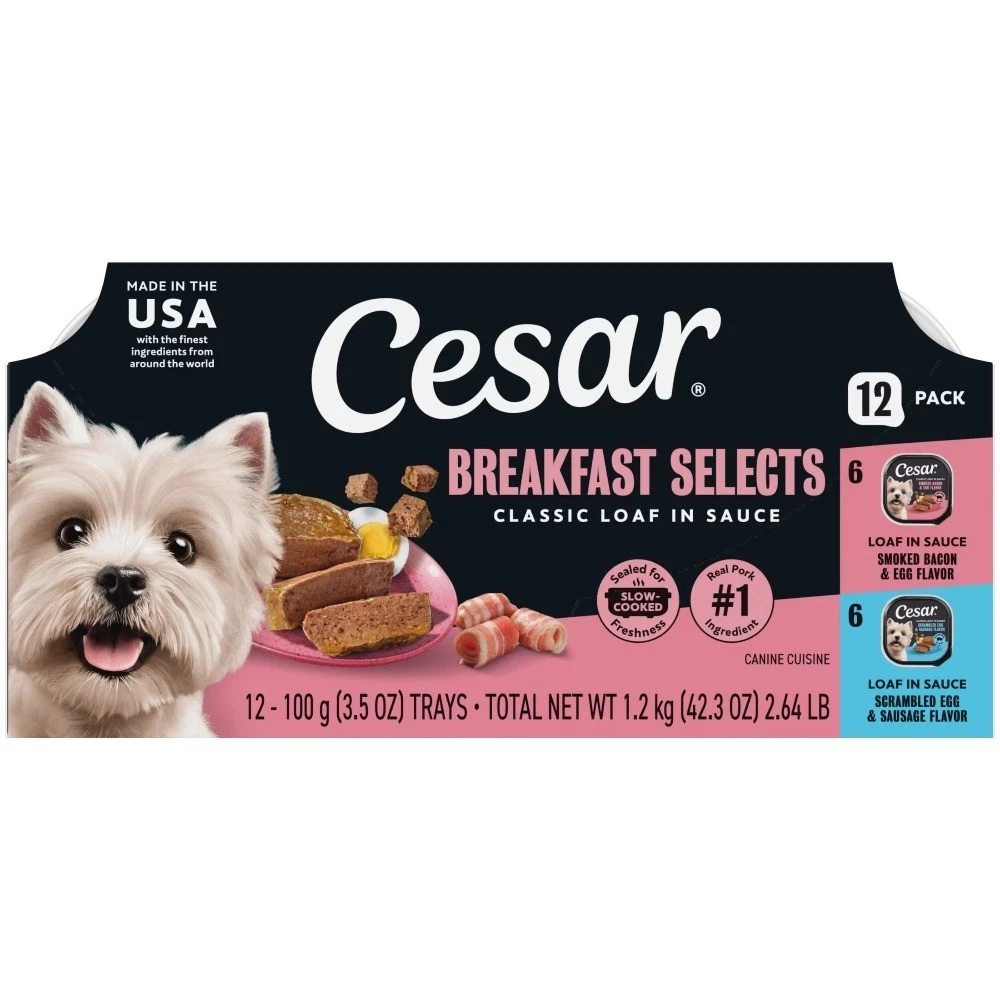 Loaf in Sauce Breakfast Flavors Adult Wet Dog Food Variety Pack, 3.5 oz Trays,