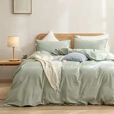 Duvet Cover Set 100 Washed Cotton Queen 90" x 90" Sage Green No Comforter