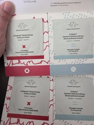 2 Sample Duos of Drunk Elephant A-Passioni Retinol Cream & B-Hydra Serum T