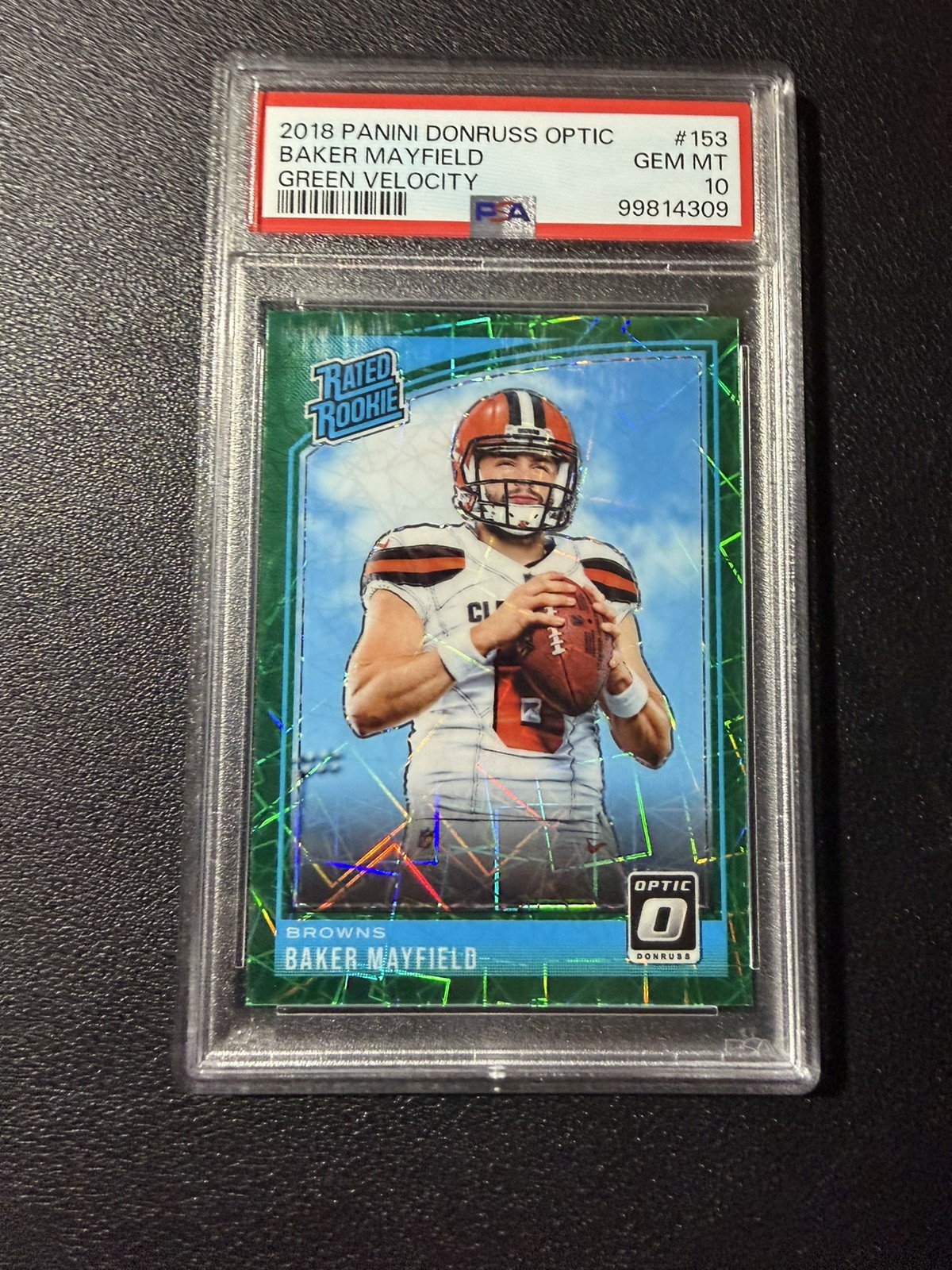 2018 Optic Green Velocity Baker Mayfield PSA 10 Rated Rookie Buccaneers