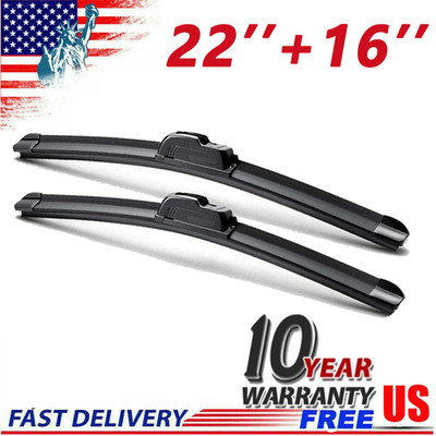 22'' &16''Front Windshield Wiper Blades Pair All Season Hook UJ Wipers Bracketless
